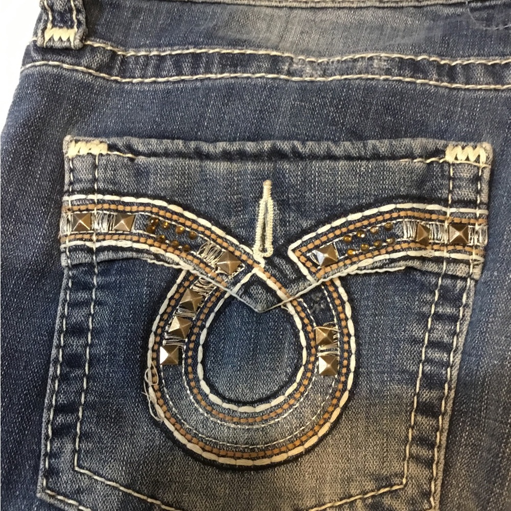 Big Star Women's Distressed Blue Denim Jeans with Embellishment Pocket - Picture 14 of 16
